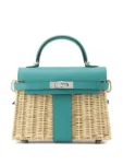 Hermès Rare Collectible 2020 Mini Kelly 20 Picnic Verone Wicker & Swift Satchel Palladium Hardware