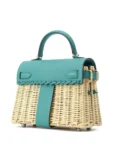 Hermès Rare Collectible 2020 Mini Kelly 20 Picnic Verone Wicker & Swift Satchel Palladium Hardware