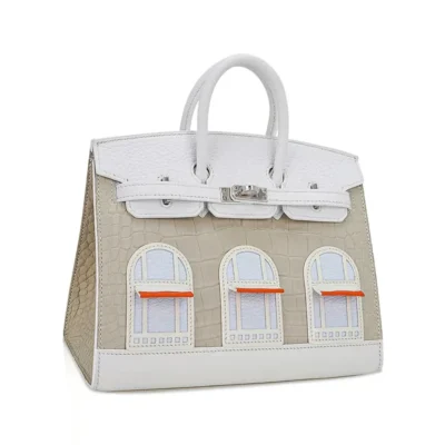 Hermès Rare Collectible Birkin 20 Sellier Neige/Orange/White Matte Alligator Mississippiensis, Swift & Clemence Faubourg House Palladium Hardware