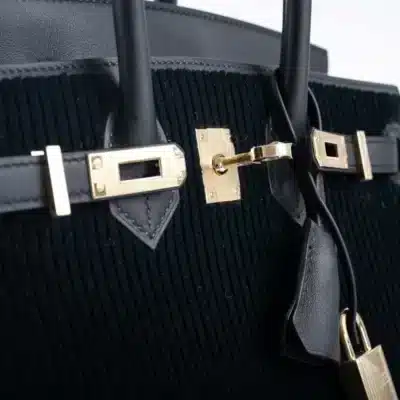 Hermès Rare Collectible Birkin 25 Black Swift Côte À Côte Tuffetage Permabrass Hardware