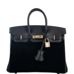 Hermès Rare Collectible Birkin 25 Black Swift Côte À Côte Tuffetage Permabrass Hardware