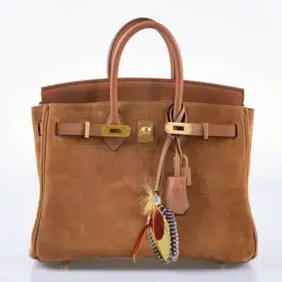 Hermès Rare Collectible Birkin 25 Gold Suede & Swift Grizzly front2