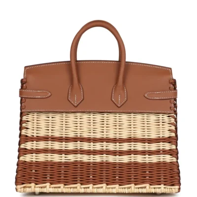 Hermès Rare Collectible Birkin 25 Gold Swift and Stripe Wicker Picnic Palladium Hardware