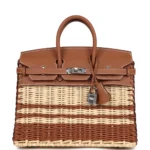 Hermès Rare Collectible Birkin 25 Gold Swift and Stripe Wicker Picnic Palladium Hardware