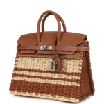 Hermès Rare Collectible Birkin 25 Gold Swift and Stripe Wicker Picnic Palladium Hardware