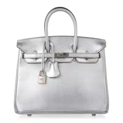 Hermès Rare Collectible Birkin 25 Metallic Silver Chevre Brushed Palladium Hardware