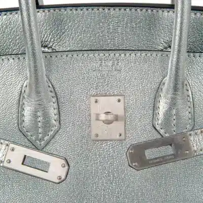 Hermès Rare Collectible Birkin 25 Metallic Silver Chevre logo1