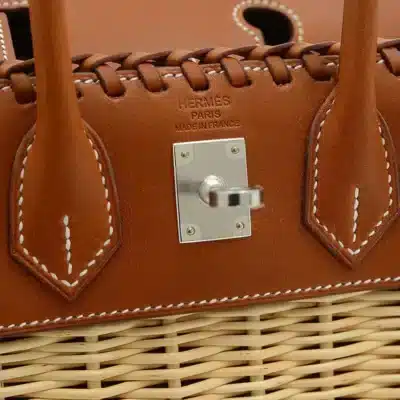 Hermès Rare Collectible Birkin 25 Picnic Rattan Barenia Silver Hardware