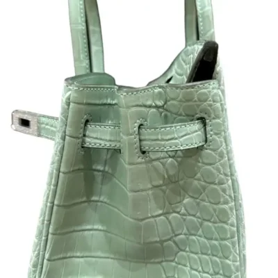 Hermes Rare Collectible Birkin 25 Retourne Vert D Eau Matte Moreletti Crocodile detail2