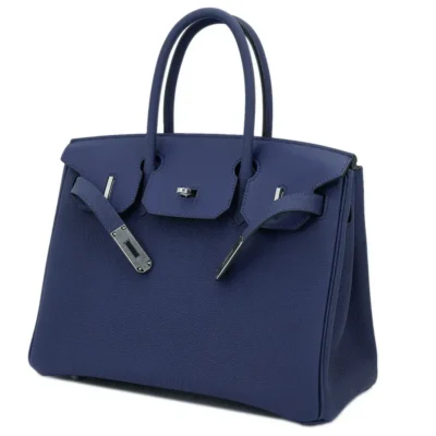 Hermès Rare Collectible Birkin 30 Blue Sapphire Togo, Swift, & Canvas 3 In 1 Handbag Palladium Hardware