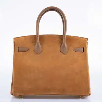 Hermès Rare Collectible Birkin 30 Chamois/Alezan Swift & Veau Doblis Suede Grizzly Gold Hardware