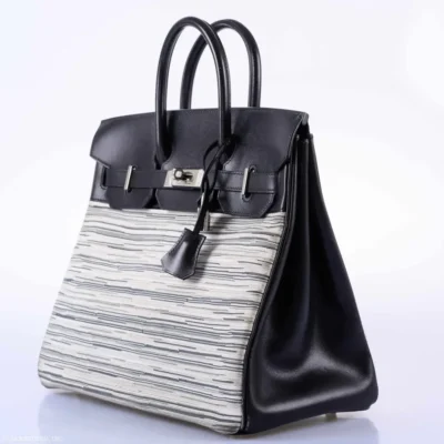 Hermès Rare Collectible Birkin 32 Grey And Black Box Calf & Vibrato HAC Palladium Hardware