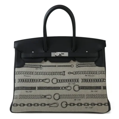 Hermès Rare Collectible Birkin 35 Black Toile De Camp Canvas & Swift Toile De Camp Dechainee Palladium hardware