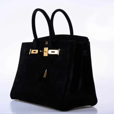 Hermès Rare Collectible Birkin 35 Black Veau Velours Suede Gold Hardware