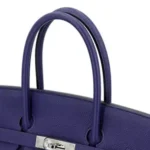 Hermès Rare Collectible Birkin 35 Blue Encre and Bordeaux Togo and Swift Officier Handbag Palladium Hardware