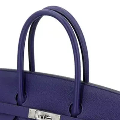 Hermès Rare Collectible Birkin 35 Blue Encre and Bordeaux Togo and Swift Officier Handbag Palladium Hardware