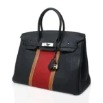 Hermès Rare Collectible Birkin 35 Blue Indigo/Fauve Barenia/Crinoline Fjord Club Palladium Hardware