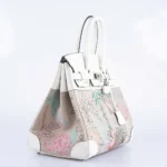 Hermès Rare Collectible Birkin 35 Faubourg Tropical White Embroidered Toile de Camp & Swift Palladium Hardware