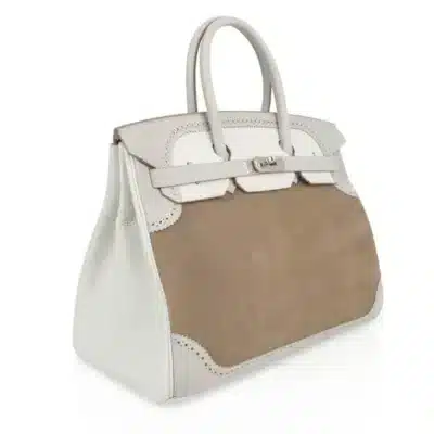 Hermès Rare Collectible Birkin 35 Ghillies Gris Perle/Gris Caillou/Blanc Grizzly Evercolor Palladium Hardware