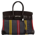 Hermès Rare Collectible Birkin 35 Jumping Multicolor Canvas & Ebene Box Calf Palladium Hardware