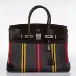 Hermès Rare Collectible Birkin 35 Jumping Multicolor Canvas & Ebene Box Calf Palladium Hardware