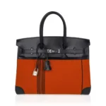 Hermès Rare Collectible Birkin 35 Orange Potamus Toile/Box Calf Palladium Hardware