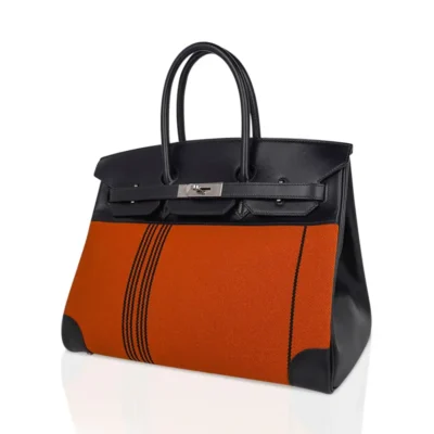 Hermès Rare Collectible Birkin 35 Orange Potamus Toile/Box Calf Palladium Hardware