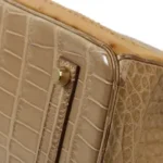 Hermès Rare Collectible Birkin 35 Poussiere/Sesame/Tabac Camel Matte Alligator Mississippiensis, Ostrich and Lizard Grand Marriage Ghillies Handbag Permabrass Hardware