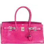 Hermès Rare Collectible Birkin 42 “Shoulder Birkin” Bubblegum Pink Fuchsia Shiny Porosus Crocodile JPG Palladium Hardware