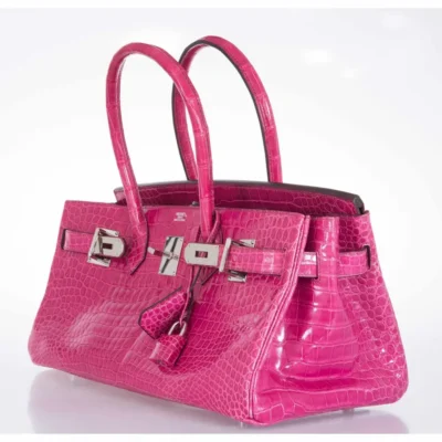 Hermès Rare Collectible Birkin 42 “Shoulder Birkin” Bubblegum Pink Fuchsia Shiny Porosus Crocodile JPG Palladium Hardware