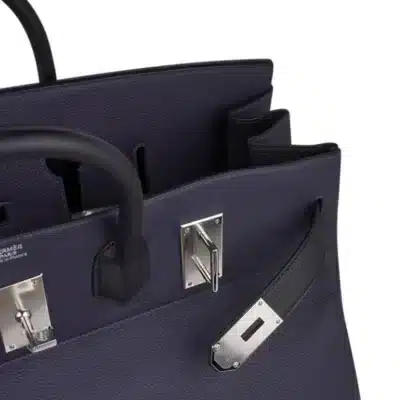 Hermès Rare Collectible Birkin 50 Bi-Color Blue Nuit & Black Togo HAC interior