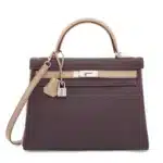 Hermès Rare Collectible Custom Kelly 32 Retourné Raisin & Gris Tourterelle Togo Palladium Hardware