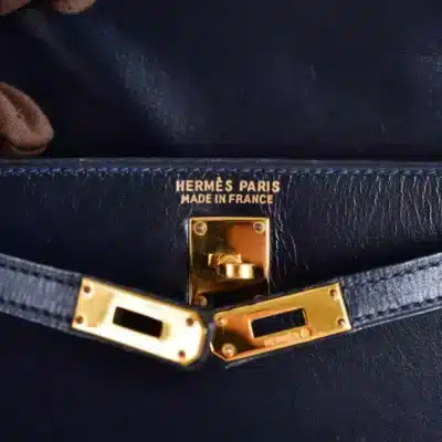 Hermès Rare Collectible Kelly 15 Sellier Blue Box Calfskin logo