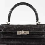 Hermès Rare Collectible Kelly 25 Retourne Graphite Matte Niloticus Crocodile Brushed Palladium Hardware