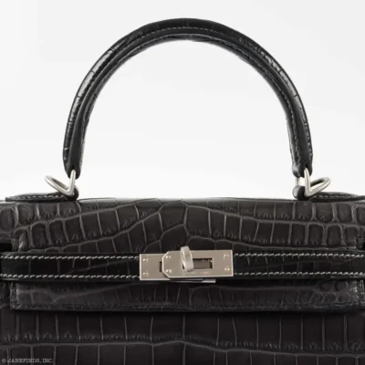 Hermès Rare Collectible Kelly 25 Retourne Graphite Matte Niloticus Crocodile Brushed Palladium Hardware