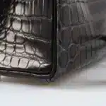 Hermès Rare Collectible Kelly 25 Retourne Graphite Matte Niloticus Crocodile Brushed Palladium Hardware