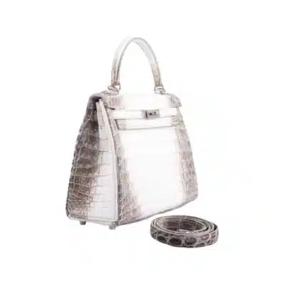 Hermès Rare Collectible Kelly 25 Retourne White Himalayan Matte Niloticus Crocodile Palladium Hardware