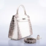 Hermès Rare Collectible Kelly 28 Himalayan Matte Niloticus Crocodile Diamond Encrusted 18k White Gold Hardware