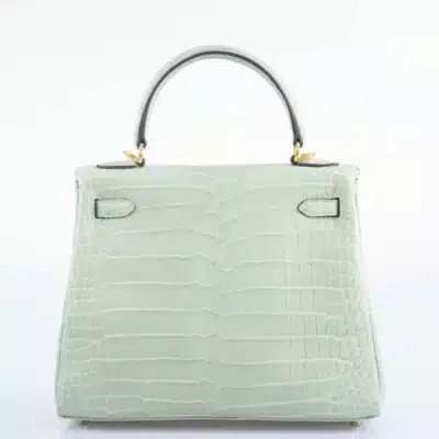 Hermès Rare Collectible Kelly 25 Vert D'Eau Matte Porosus Crocodile Gold Hardware