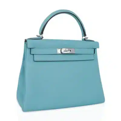 Hermès Rare Collectible Kelly 28 Fresh Atoll Togo Palladium Hardware Luxury replica handbag