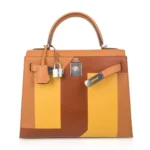 Hermès Rare Collectible Kelly 28 Sellier Toffee/Jaune Ambre/Fauve Box Calfskin Palladium Hardware