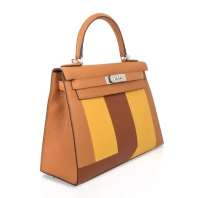 Hermès Rare Collectible Kelly 28 Sellier Toffee/Jaune Ambre/Fauve Box Calfskin Palladium Hardware