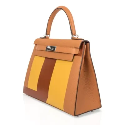 Hermès Rare Collectible Kelly 28 Sellier Toffee/Jaune Ambre/Fauve Box Calfskin Palladium Hardware