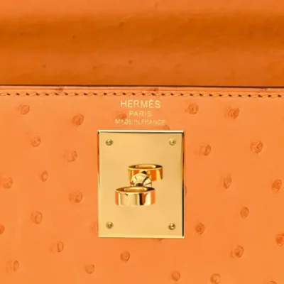 Hermès Rare Collectible Kelly 32 Orange Ostrich HAC Haut À Courroies Palladium Hardware