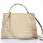 Hermès Rare Collectible Kelly 32 Vert Celadon and Himalayan Natural Alligator Gold Hardware