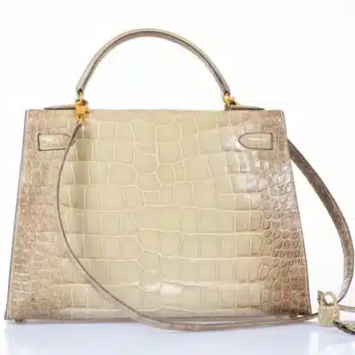 Hermès Rare Collectible Kelly 32 Vert Celadon and Himalayan Natural Alligator Gold Hardware