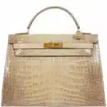 Hermès Rare Collectible Kelly 32 Vert Celadon and Himalayan Natural Alligator Gold Hardware