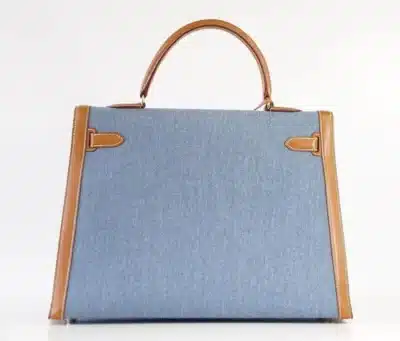 Hermès Rare Collectible Kelly 35 Sellier Blue Denim & Barenia Gold Hardware