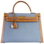 Hermès Rare Collectible Kelly 35 Sellier Blue Denim & Barenia Gold Hardware