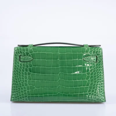 Hermès Rare Collectible Kelly Pochette Cactus Shiny Alligator Mississippiensis JPG Gold Hardware